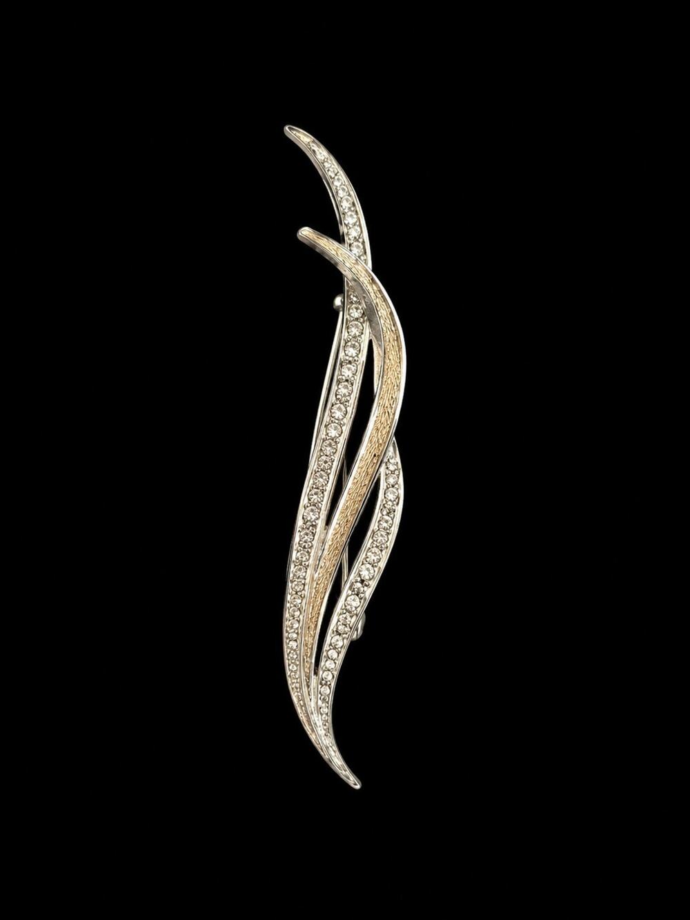 Vintage Attwood & Sawyer Gold Plated Rhinestone Wave Brooch Signed A&S